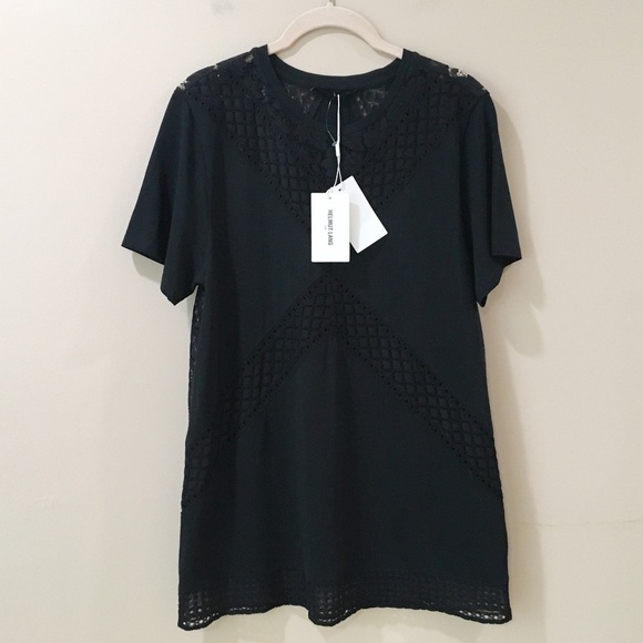 Helmut Lang Core Skinny Polo Basal Cotton Trim Lace size L new Womens - Picture 1 of 5